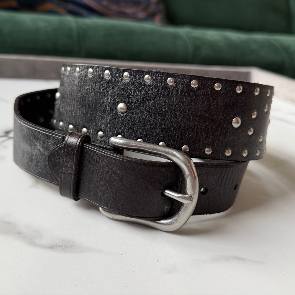 Lauren Ralph Lauren Black Leather Silver Studded Belt